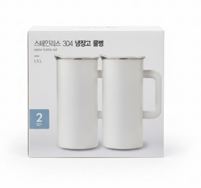 모던하우스 세척이 쉬운 스텐 304 냉장고 물병, 크림, 1.5L, 2개