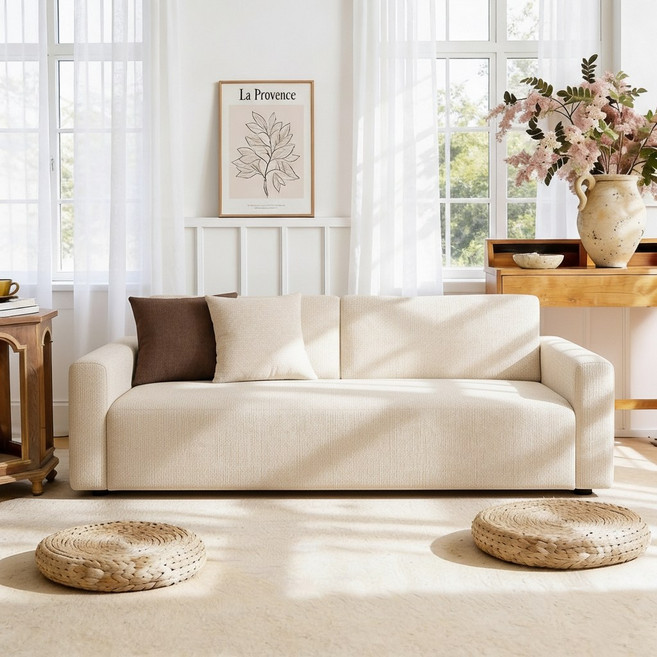 사은품 증정(쿠션 커버) 애완용 발톱방지 comfy 사계절 깔끔한 쇼파커버 고탄력 3인용 4인용 아이보리1개, 1개, 아이보리