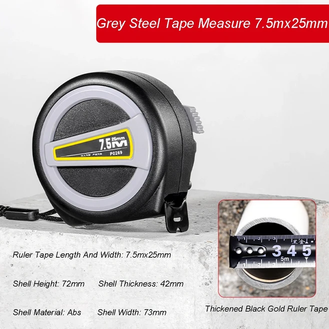 ABS 테이프 측정 톱 강철 너비 당김 눈금자 19-25mm 자동 잠금 3 5 10m 1 개, 06 Black 7.5mx25mm, 01 1 Pcs