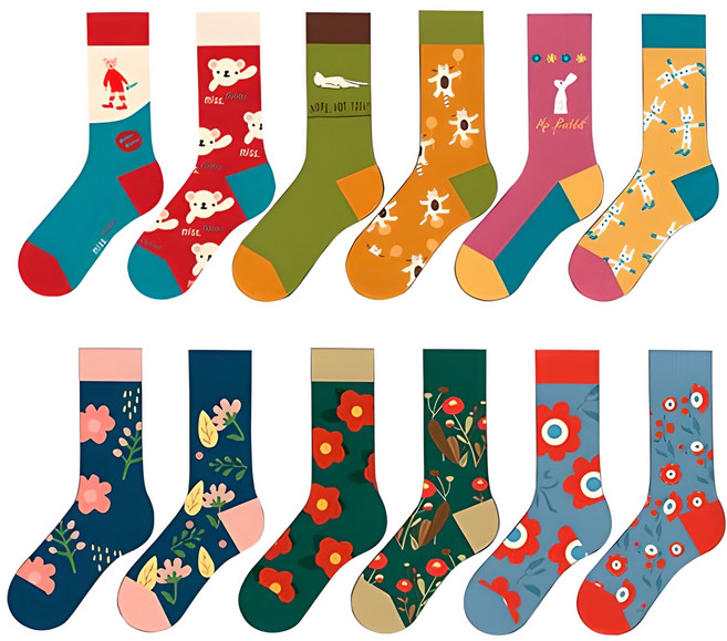 에이블탑 짝짝이 AB 유니크 패션 중목양말 6종세트