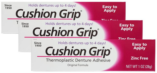 Cushion Grip 쿠션 그립 열가소성 플라스틱 의치 접착제 28g, 3개