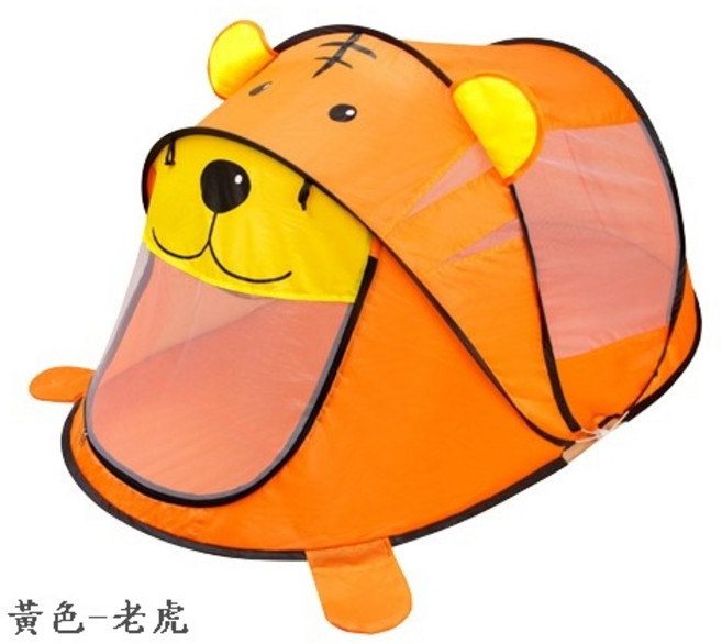兒童蚊帳遊戲屋 免安裝彈開式帳篷 加大空間室內戶外皆適用 黃色老虎造型, 黃色-老虎