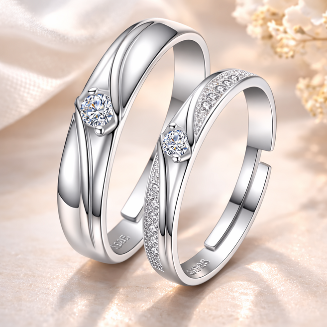 결혼반지 커플링 세트 오픈형 조절 커플반지 기념일 선물 심플한 다이아 SP023