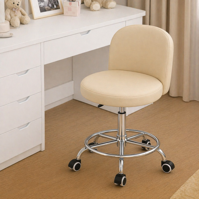 라온프리 푹신한 이동식 등받이 화장대의자, 1개, 샌드 베이지