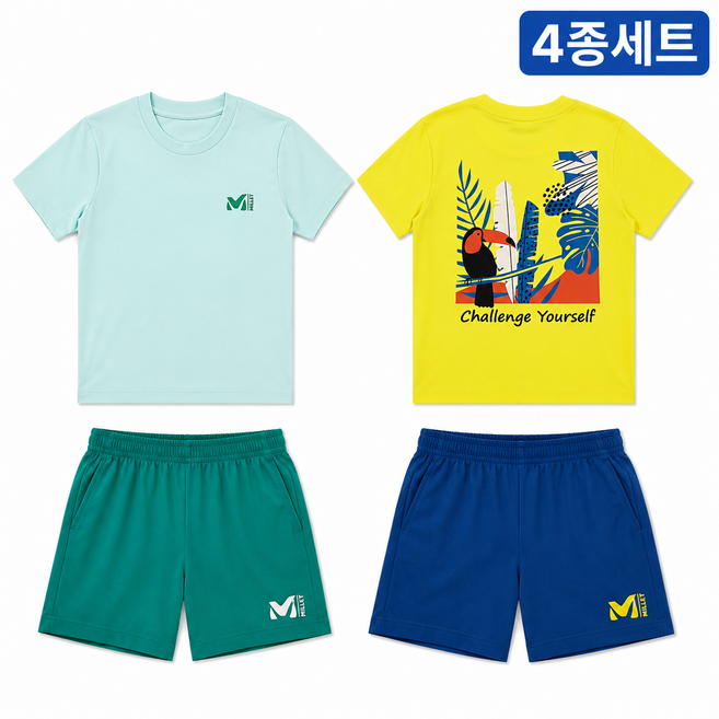 밀레 아동&성인 여름 4종세트 (반팔2+반바지2) 기능성 반팔 반바지