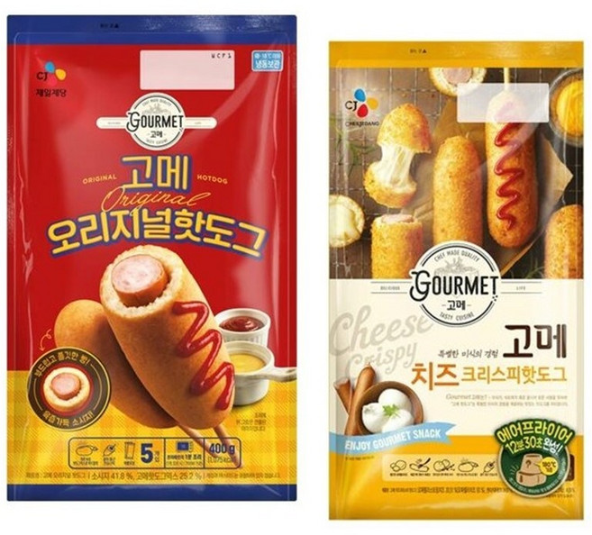 (에이브쇼핑) CJ 고메 치즈크리스피 핫도그 340g + 오리지널 핫도그 400g, 1세트