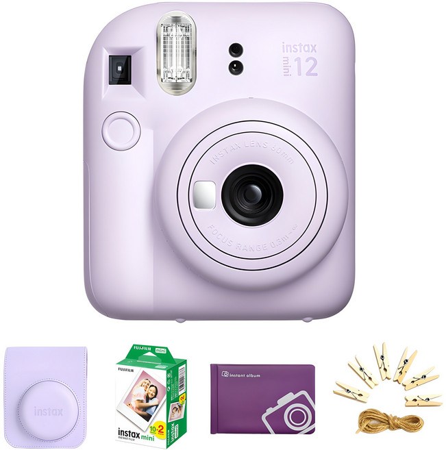 FUJIFILM 富士 instax instax mini 12 即時相機 丁香紫 + 專用相機包 + mini底片 20張 + mini相簿 + 照片掛繩, 1個