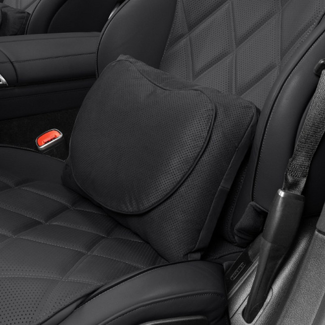 차량용 목쿠션 허리쿠션 프리미엄 스웨이드 누벅 듀얼 레이어 고탄성 메모리폼 숨쉬는 타공 원단 목 보호 쿠션 사계절 공용 통기성 타공 자동차 시트 등받이 쿠션, 1개, [럭셔리 블랙] 허리쿠션