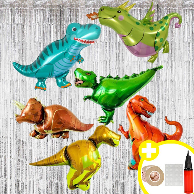 공룡풍선 파티용품 대형 공룡 은박풍선 6종 파티커튼 생일파티 용품 세트 인생샷 포토존 연출템 8옵션 [에브리띵스마일] 1213, 1세트, 라지믹스 실버 커튼