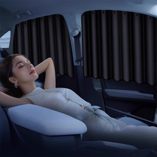 (전차종 공용) 차량용 창문 햇빛가리개 레일형 자외선차단 암막 커튼, 1개, 풀세트(앞창문2개+뒷창문2개)