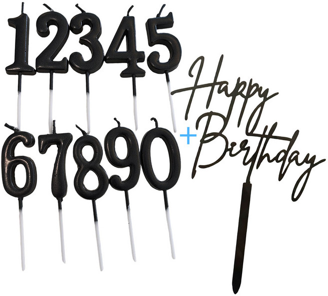 기억의소품 블랙 숫자초 올넘버(0~9) 세트+생일토퍼 세트, 1개, 35g, 무향