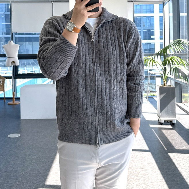 룩플레인 고급스러운 케이블 투웨이 집업 니트 자켓 4color