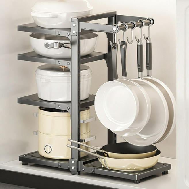 홈비 10개거치 높이조절 주방 후라이팬정리대 냄비 정리대, 1개, 그레이 꽂이형, 7단