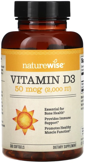 행복하고 건강하게 NatureWise 비타민D3 50mcg(2000IU) 소프트젤 360정 백년회로하세요, NatureWise비타민D350mcg2000IU소프트젤 - 쿠팡