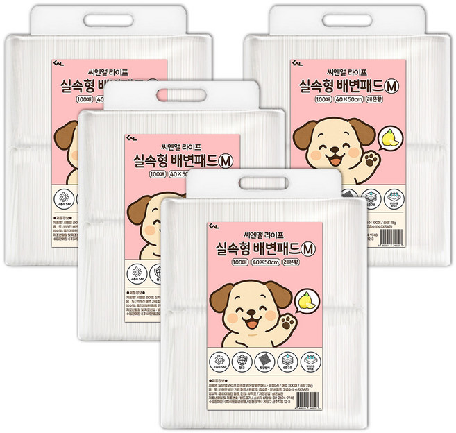 씨엔앨라이프 실속형 배변패드 레몬향, 100개입, 4개