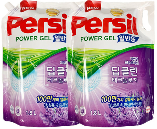 퍼실 파워젤 딥클린 라벤더 코튼 프레쉬 일반용 리필, 2개, 1.8L