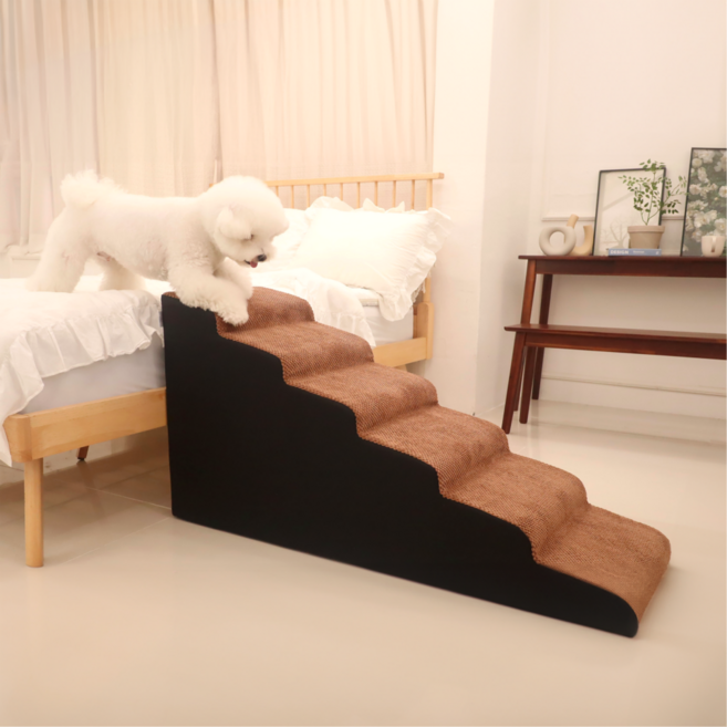 인디우스 반려동물 논슬립 침대 계단 6단, 브라운, 1개