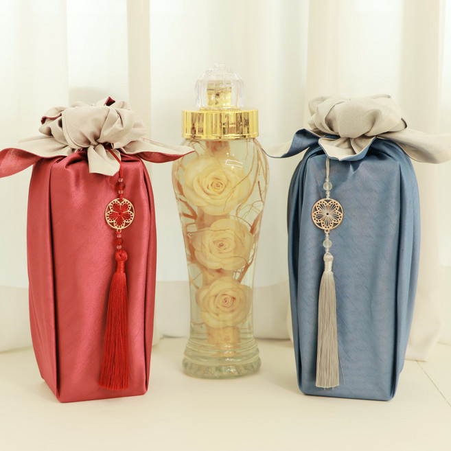 인삼꽃주 포장 보자기 인삼주 전통주 인삼 담금주 만들기 키트 상견례선물 슬러브 겹보자기, 1개, 고급 와인