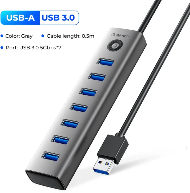 ORICO USB 3.0 허브 5Gbps 독 스테이션 7 포트 A 타입 C S Surface Macbook 노트북용