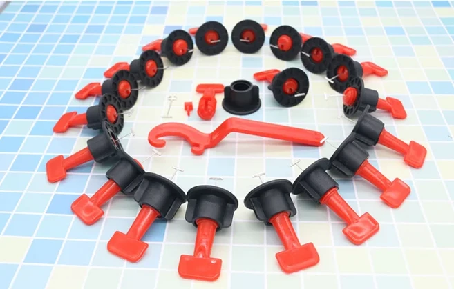 바닥 평탄화 타일 스페이서 키트 51개 - 재사용 가능한 평탄화 클립 웨지 타일 시공 액세서리, [01] Red B15294B