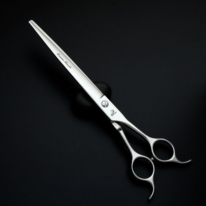 강아지 가위 숱가위 요술 흑조 7.5인치 숱 흑조, 1개, 실버 플랫 컷 8인치 테일 A자형 핸들