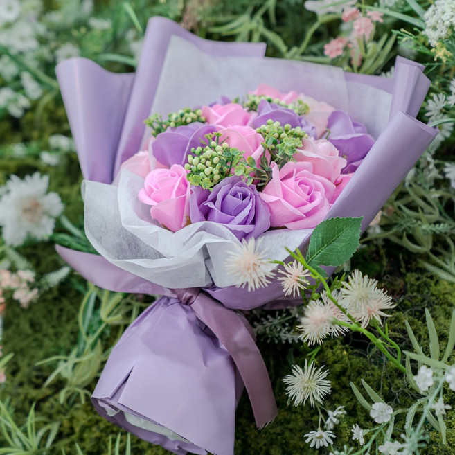 지오머스 꽃다발 비누꽃다발 조화 비누꽃 꽃, 1개, 퍼플
