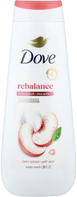 도브 리밸런스 바디 워시 흰 복숭아 + 라이스 밀크 20fl oz DVE-04908, 1개, 591.5ml