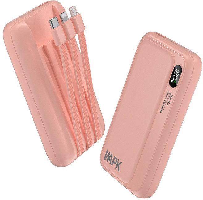 PD 22.5W QC3.0 일체형 고속충전 보조배터리 M1 10000mAh 잔량표시, 핑크
