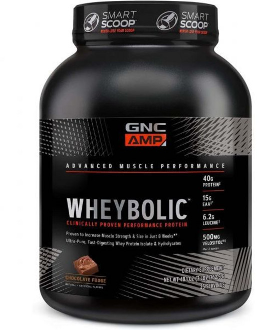 헬스용 영양제 탄수화물 파우더 GNC AMP 웨이볼릭 임상 시험으로 단백질 40g 유청 BCAA 류신 제3자 검사 완료 글루텐 프리 초콜릿 퍼지 25회분, 1개