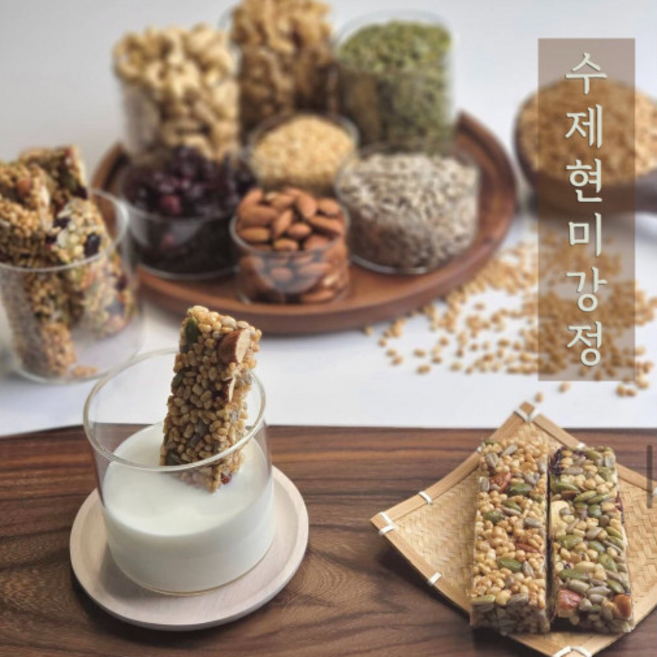 누룽지스토리 수제 현미강정 국내산 현미 견과바 아몬드 견과류 리버마켓, 1개, 24g