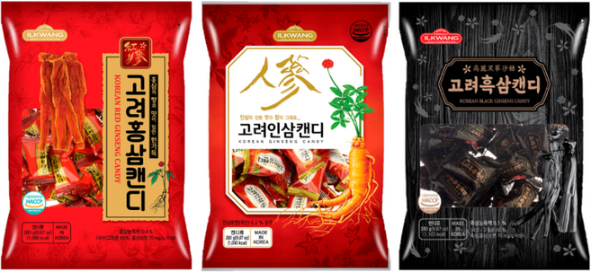 일광제과 고려홍삼캔디 280g + 고려인삼캔디2 280g + 고려흑삼캔디 280g, 840g, 1세트