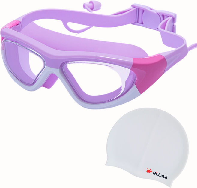 하이라라 어린이 물안경 유아용 키즈 + 수영모 세트, 1개, 퍼플