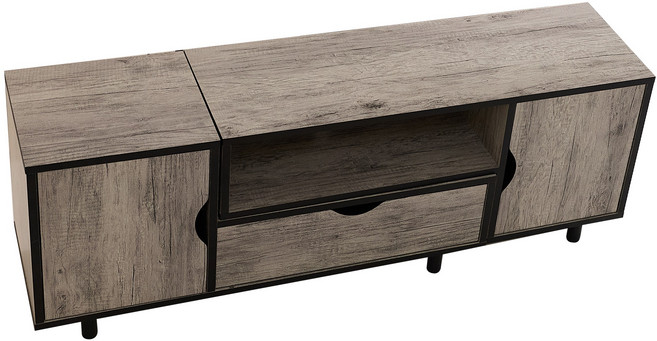 伸縮電視櫃 可調整客廳收納櫃 木質雙邊門櫃 抽屜視聽櫃, 杉木