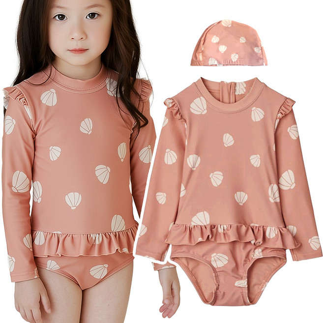 스토리원 U-KIDSWR005 여아 프릴 수영복 수영모 세트