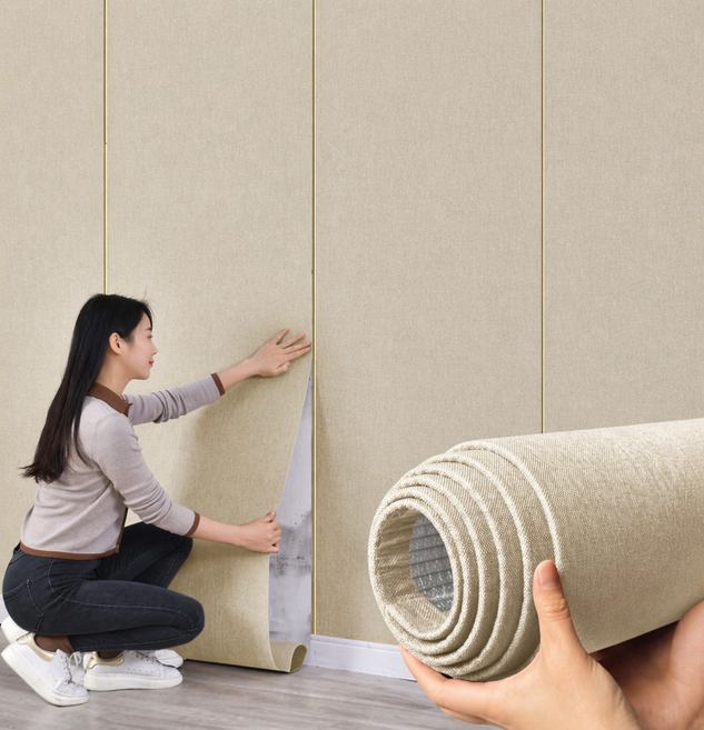 하루꿈 린넨 벽지 방수 방음 단열 셀프 접착식 인테리어 벽지 풀없이 도배지 곰팡이 방지, 라이트브라운