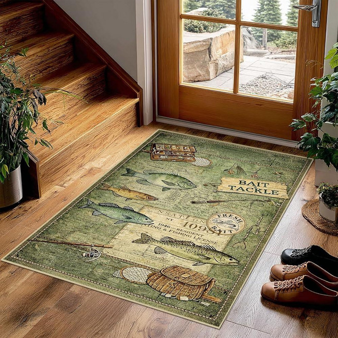 Fishing Entryway Rug 2x3 Rustic Cabin Area Rugs for Kitchen Entry Hallway Porch Front Door Bathroo