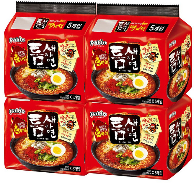 팔도 틈새라면 빨계떡 120g 5입 멀티라면, 4개