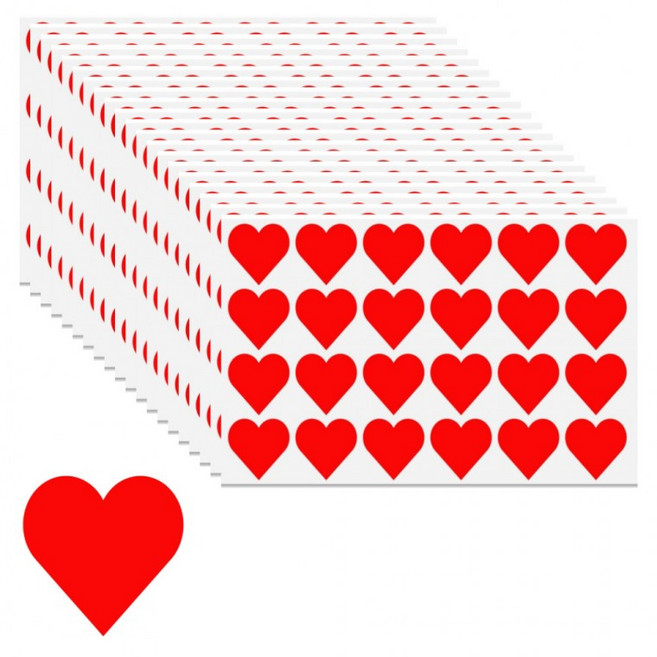 480매 레드 하트 스티커, 1세트, 레드(S4208)