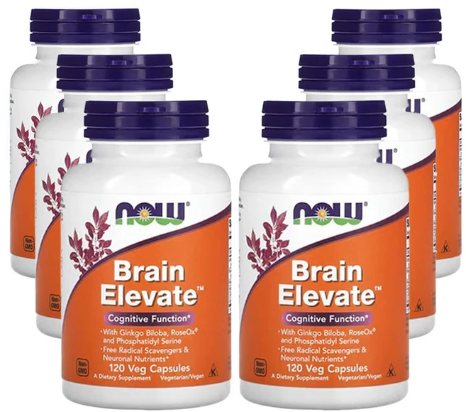 NOW Foods Brain Elevate 베지캡슐120정 x 6 은행나무 Rose 추출물, 120정, 6개 - 쿠팡