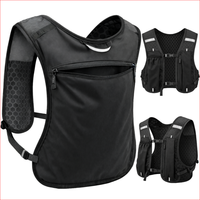 [엑스프로] 흔들림 없는 초경량 트레일 러닝 조끼 베스트 마라톤 등산 조깅 가방 백팩 (휴대폰 물병 수납), 블랙 (Black)