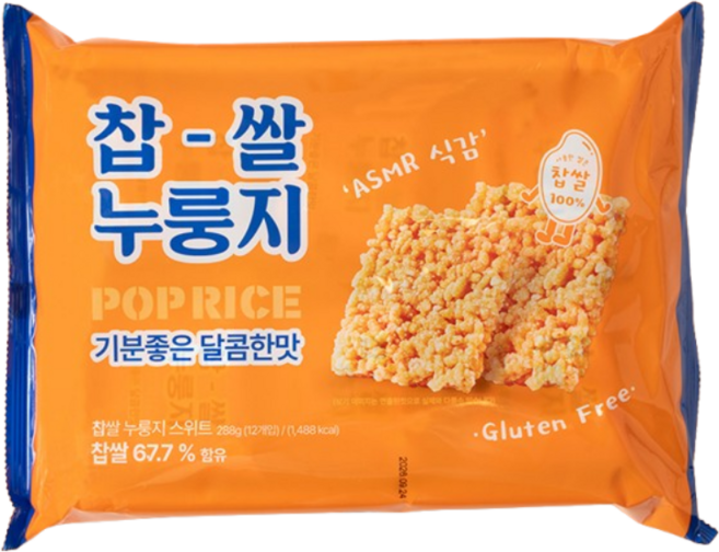 바삭한 누룽지 달콤한 맛 낱개 스낵 인간사료 건강간식, 10개, 288g