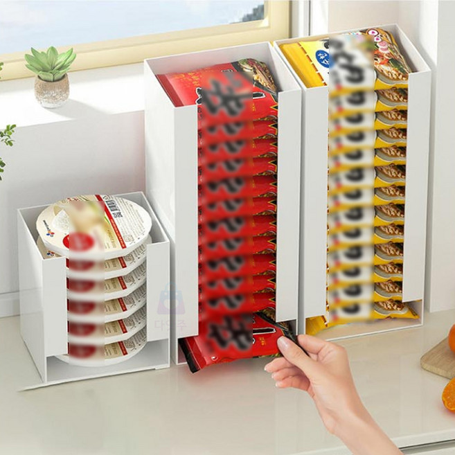 라면보관함 라면 수납 정리함 햇반 다용도 선반 펜트리 라면정리함, 화이트, 1개