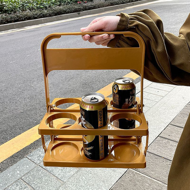 ins法式復古純色彩色飲料啤酒手提籃收納杯架手提折疊野餐籃, 1個, 提手藍【金色】
