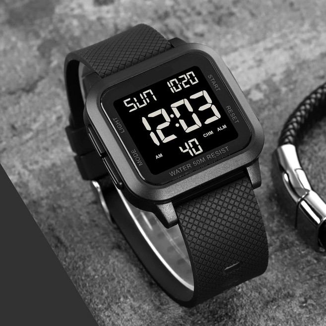 SKM 남여공용 스퀘어 고급우레탄밴드 패션 전자손목시계