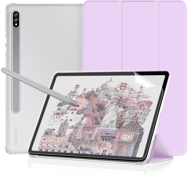 니하 태블릿 슬림 클리어 케이스(종이질감 필름), 라이트퍼플, 1개