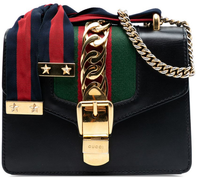 구찌 중고 2016-2025 미니 레더 웹 실비 체인 크로스 백