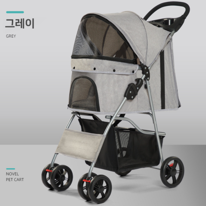 접이식 경량 반려동물 유모차 애견카트 폴딩 동물 카트 강아지 고양이 개 거치대 카트 수납형 (그레이), 1개, 그레이, 반려동물용