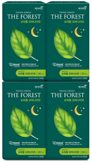 예지미인 숲속이야기 비오셀 슈퍼롱 오버나이트 생리대 날개형, 패드형, 20개입, 4개