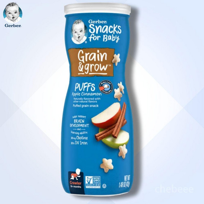 거버 아기(8개월 이상) 시리얼 간식 그레인 그로우 통곡물 애플 시나몬 42g, 1개
