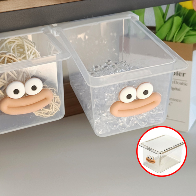 [무타공 슬라이딩 설치] 킹돌 수납함 악세사리보관함 수납정리함 티백보관함 투명수납함, 2개, 반투명